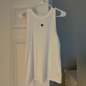 A New Day White Sleeveless Tank Top with Red Heart